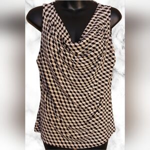 CALVIN Klein Draped Sleeveless Blouse with Geometric Design